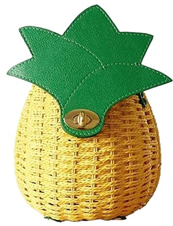 MEIZHITU Korbtaschen Damen Stroh Gewebte Umhängetasche Damen Handgewebte Handtasche Ananas Rattan Strand Umhängetaschen Sommer Strand Geldbörse
