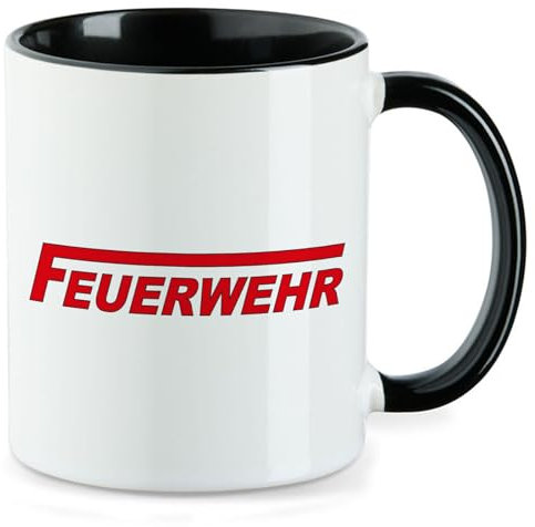 Huuraa Kaffeetasse Feuerwehr Geschenk 330ml Schwarz Feuerwehr Präsent