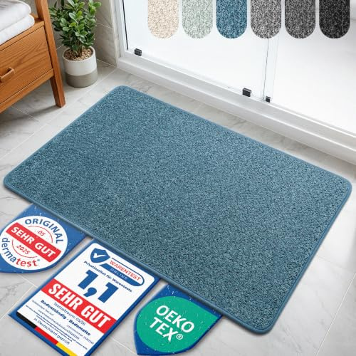 Bodenständig® Badematte rutschfest waschbar - Badvorleger Türkis | Kurzfasern 2.0 - schnelltrocknend & pflegeleicht - Duschvorleger 50x80cm - dermatologisch getestet & hautfreundlich