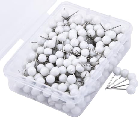 Hrlace 300pcs Karte Nagel 5mm Rundkopf Stecknadeln Buntkopf Pushpins Kunststoffkopf Pinnadeln Map Pins Markierungsnadeln Pinnwand Stecknadeln für Weltkarte, Cork Board, Stoffmarkierung Weiß