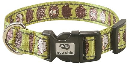 Eco Chic Recycled Reflective Dog Collar Soft Adjustable Pet Collar with Quick Release Buckle (Cute Sheep Green Medium)