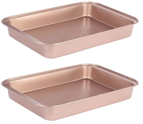 Barlket 22,9 x 33 cm Backform, rechteckig, antihaftbeschichtet, Backformen für Ofen, leicht zu reinigen, Karbonstahl-Kuchenform für Lasagne, Brownies, Aufläufe, Kuchen, Pfanne, Roségold
