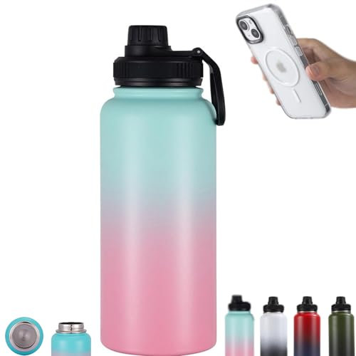 SOCLING Ice Drop Trinkflasche Edelstahl, Ice Drop Edelstahl Trinkflasche 32oz, Edelstahl Trinkflasche Sport Mit Magnetischem Deckel, Auslaufsichere Isolierflasche Für Kinder,Sport,Fitness
