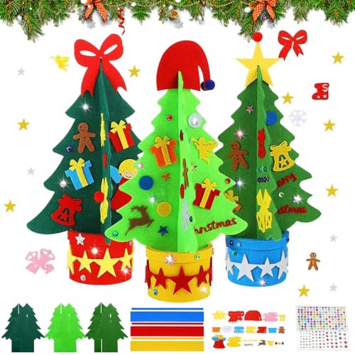 Albero di Natale in feltro, 3 Set Albero di Natale per Bambini, DIY Albero Natale Feltro con Staccabili Ornamenti, Albero Di Natale Montessori, per Casa, Porta e Parete