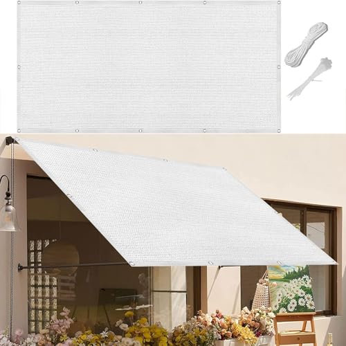 Toldo de vela de 4 x 7 m, transpirable, protección UV, red de sombra para exteriores con ojales y cuerda gratuita, ideal para jardín, patio, camping, color blanco