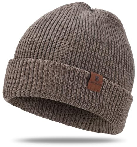 BARFULKER Beanie Mütze Damen Herren, Winter Warm Strickmütze Wintermützen Thermo Laufmützen Dehnbare Weiche Wollmütze mit Bündchen und Dickem Warmem Futter Geschenk Unisex,Khaki