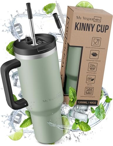 My Vesperbox Kinny Cup – Thermobecher - Trinkflasche mit Strohhalm 500, 950,1200ml – Kaffeebecher To Go – Thermosflasche Edelstahl BPA & Melamin Frei