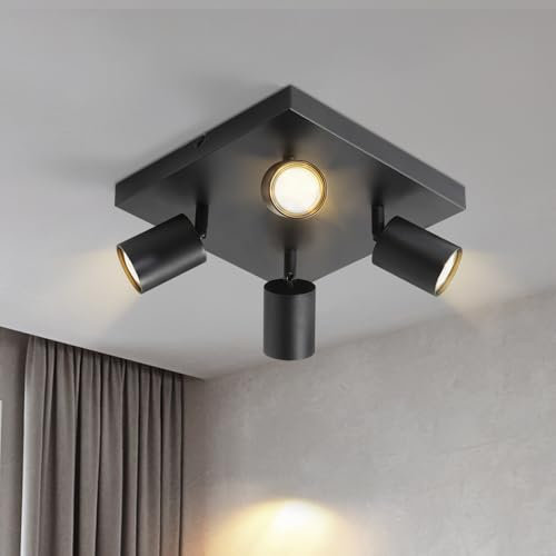 Lichtmaler Lampara Techo Salon Moderna - 4 Focos GU10 Led Interior Techo Lampara Orientables Negra Cocina Salon Comedor Dormitorio, Bombilla NO Incluida, Base Cuadeada