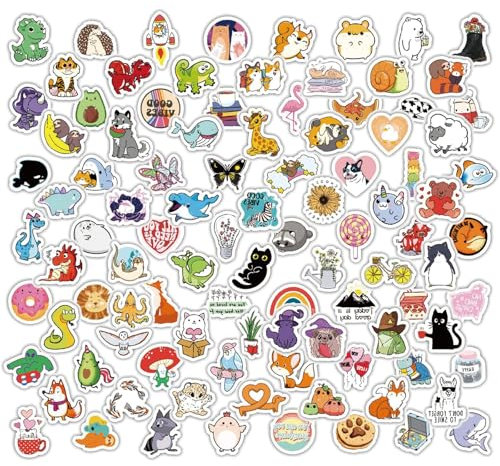 Tiere Aufkleber Kinder, 100 Stück Sticker Kinder mit Tiermustern, Wasserfeste Vinyl Stickers, Lustige Karikatur Tiermuster Sticker für DIY, Auto, Motorräder, Laptop, Fahrrad, iPad