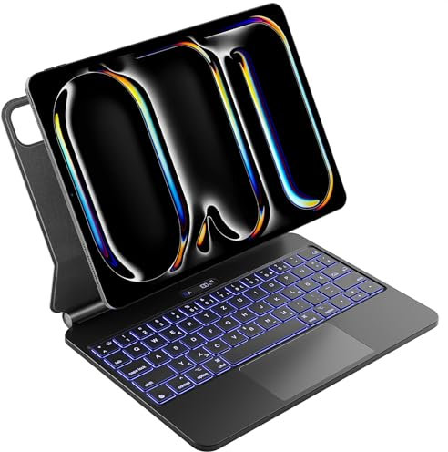 Inateck Magic Keyboard für iPad Pro 11 2024 M4 Hülle mit Tastatur, 30 Min Schnelles Laden,LED Smart Power-Anzeige,Click-Anywhere-Trackpad, 7 Farben 3 Stufen Hinterleuchtet, QWERTZ, KB09121