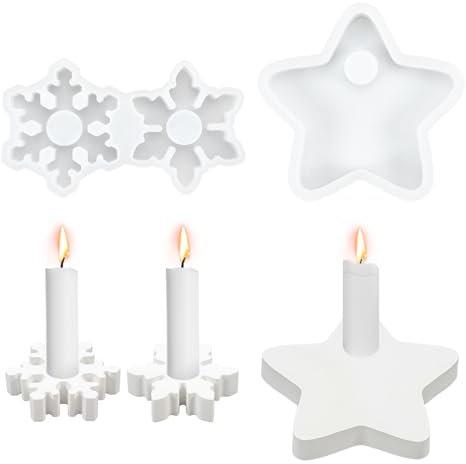 Silikonform Weihnachten, 2 Stück Silikonformen Gießformen Kerzenhalter, Schneeflocke und Sterne Gießform Kerzenhalter Weihnachten, DIY Gießform Kerzenhalter
