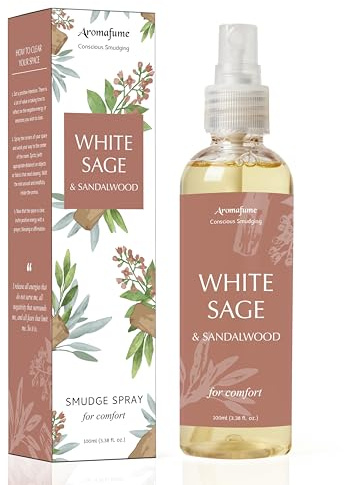 White Sage and Sandalwood Smudge Spray for Spiritual Cleansing, Aromafume | 100ml/3.3 oz | Sage Spray for Cleansing Negative Energy & Protection | Non-Toxic | Room Spray for Smokeless Sage Smudging