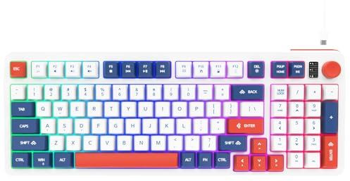 Hofotek 96% Wired Gaming Keyboard,Creamy Membrane Quiet Silent Keyboard with Number Pad & Volume Knob,Light Up Computer USB Teclado for PC Desktop Games Office