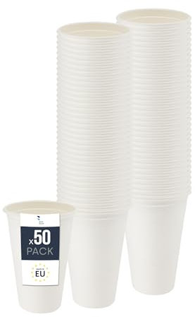 BenBow Bicchieri Monouso in Canna da Zucchero Bianchi, 400 ml x 50 – Alta Qualità, Migliori della Carta, Ecologici, Biodegradabili – per Bevande Calde e Fredde, Feste o Caffè