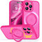 CANSHN Magnetic for iPhone 15 Pro Max Case (6.7) with 360° Spin Stand, Upgraded [Full Camera Protection] [Compatible with Magsafe] [Translucent Matte] Shockproof Protective Phone Cover, Hot Pink