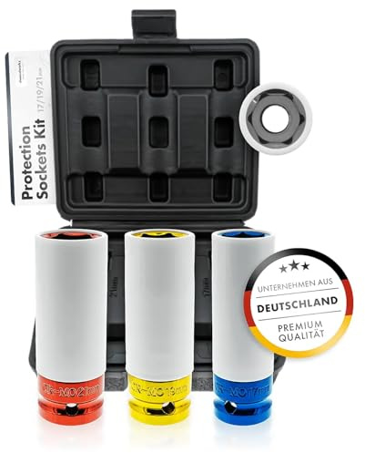 chemicalworkz Hylsnyckelsats, mild insats 17 mm, 19 mm, 21 mm, ½ tum, hjulbultset, högkvalitativt Cr-Mo-stål, slagnyckel, nötter, hjulbyte för vridmoment och slagskruvmejsel