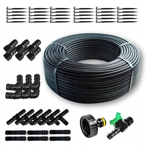STYLIZER Bewässerungssystem Garten – Tropfschlauch Bewässerung Set 50m 56 Teile mit Druckkompensation – Tröpfchenbewässerung bei unebenem Boden – Tropfbewässerung System für Gemüse und Blumen