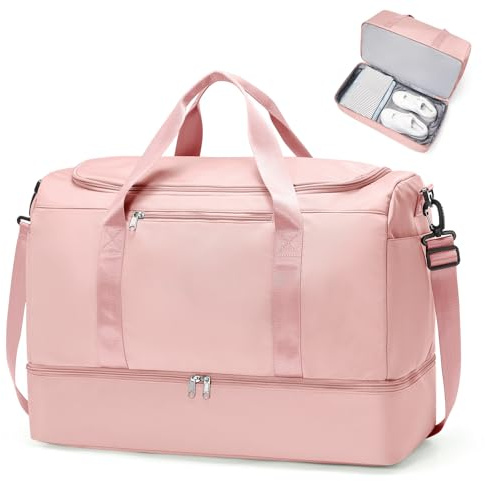 SEAFEW Borsone da Viaggio Extra Grande 50L, Bagaglio a Mano Borsa da Viaggio con Scomparto per le Scarpe, Borsa Sportiva Borsone da Palestra da Weekend,N3-Rosa