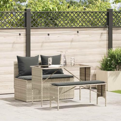 Iiaky 3-TLG. Garten-Essgruppe mit Kissen GartenmöBel TerrassenmöBel Garten Sitzgruppe Essgruppe Garten MöBel Set Hellgrau Poly Rattan