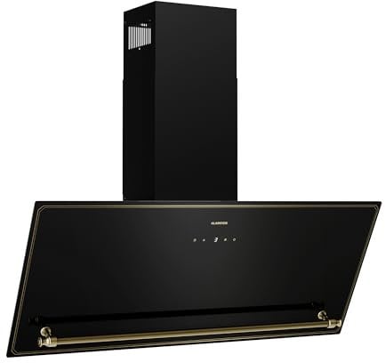 KLARSTEIN Victoria Angled Cooker Hood - 90cm Black & Gold, 400m³/h Air Flow, A++ Energy Efficiency, Touch Control, LED Display, Quiet 52dB, Dual-Ventilation, Extraction & Recirculation