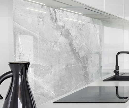 Küchenrückwand Glasoptik | 120 x 60 cm italienischer Marmor, grau poliert, Bruchstein | Acryl Glas 2mm | Spritzschutz Wand für Herd, Küche Glasrückwand Acrylglas Wandpaneele Rückwandschutz Platte
