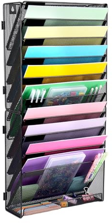 HMXLJJY 11 Tier A4 Mesh Wall File Holder Organiser, Document Holder, Mail Magazine Storage Rack for Office Home, Black