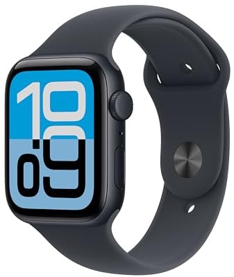 Apple Watch SE 3 GPS 44 mm Smartwatch mit Aluminiumgehäuse in Mitternacht und Sportarmband in Mitternacht (S/M). Fitness‑ und Schlaftracker, Herzfrequenzmesser, Always-On Display, Wasserschutz