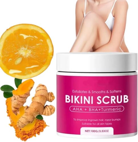 BIKINI SCRUB Kurkuma-Peeling – Lösung gegen eingewachsene Haare und Rasierpickel | Körperpeeling vor und nach der Haarentfernung, glättet und beruhigt die Bikinizone für Frauen und Männer (1PCS, 100g)