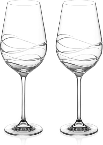 DIAMANTE Aurora Crystal - Bicchieri da vino in vetro senza piombo, capacità 470 ml, design ondulato, set da 2, altezza 238 mm, confezione regalo inclusa
