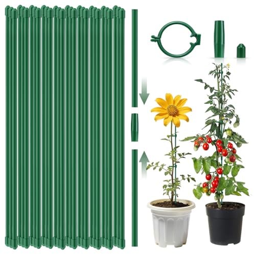 30 Stück Pflanzenstütze, Einstellbar Pflanzstäbe Rankhilfe 30cm, 30 Pcs Kunststoff Pflanzenhalter 30 Pcs Pflanzenclips 15 Pcs Karabinern, Kletterpflanzen Zimmerpflanzen Orchideen Tomaten Gartenstäbe