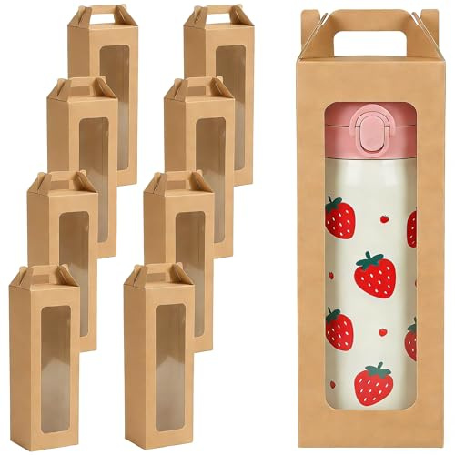 20Pcs Tumbler Gift Box with Handle for 18oz 20oz 30oz Sublimation Glass,Cup boxes for packaging 16oz, Drinking Cup Glasses Mug Can Blanks Tumbler Packaging Boxes with window for gifts(Brown)