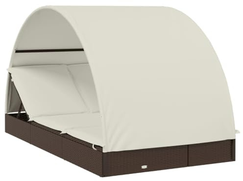 Tomostar Sonnenliege, Doppelliege, Garten, Außenbereich, Liegestuhl für Pool, 2-Sitzer, mit rundem Dach, braun, 211 x 112 x 140 cm