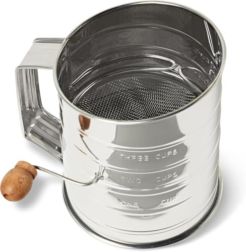 ELNLE Mehlsieb Edelstahl Puderzuckerstreuer Mühle Puderzuckermühle Puderzuckersieb mit Handkurbel Staubzuckerstreuer, 3cup Volumen, für Feines oder Grobes Mehl, Spülmaschinenfest