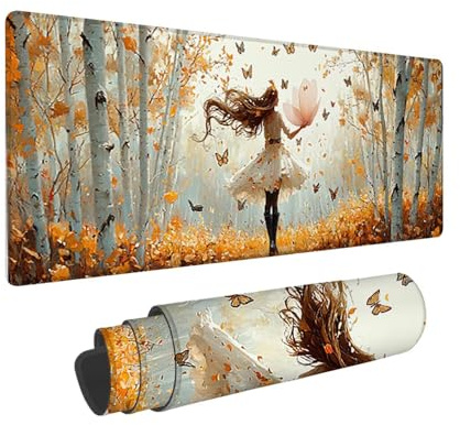 Tapis de Souris de Jeu, 800 x 300 mm XXL Tapis Souris Gaming Grand, Antidérapant Étanche, iExtended Long Clavier Mouse Pad XXL, Accessoire Bureau, pour Gamer, Ordinateur, PC (Forêt Fille) i-695
