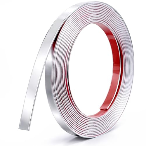 Thinp 5m Wall Moulding Trim, 10mm Silver Moulding Trim Self Adhesive Edging Strip Flexible Metal-Like Bright Silver Tile Edging Trims for Ceiling Walls Windows Peel and Stick on 16.4ft