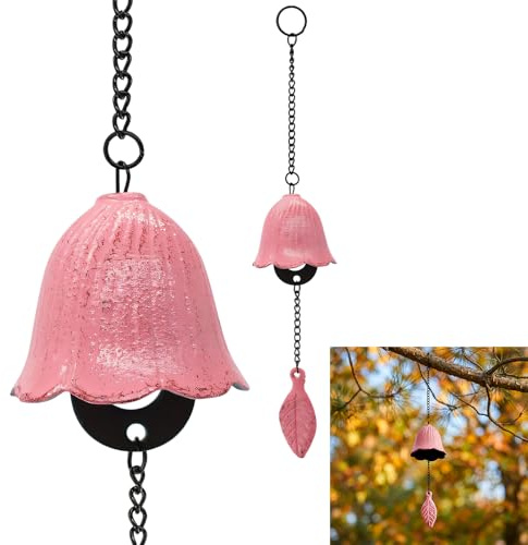 Japanisches Blatt-Windspiel,Kleine Windglocken,Japanische Windspiele Aus Gusseisen,Anhänger Zum Aufhängen im Freien,Ornament für Segen,Balkon,Garten,Terrasse,Hinterhof,Heimdekoration (Rosa)