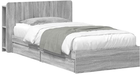 vidaXL Bettgestell mit Stauraum Grau Sonoma 90 x 200 cm Holzwerkstoff, Modernes Schlafzimmer, rechteckige Form, Holzbettgestell, platzsparender Stauraum, funktionale Basics
