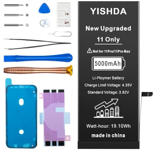 YISHDA 5000mAh Upgraded Replacement Battery for iPhone 11 (A2111 A2221 A2223), High Capacity Battery with Professional Repair Tool Kit