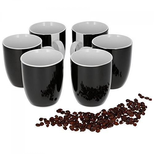 Van Well Vario 6er Kaffeetassen-Set - Porzellan-Tasse groß - in fröhlichen Farben - pflegeleichtes Tassen-Set - für Spülmaschine & Mikrowelle geeignet - 300 ml Kaffeebecher Schwarz