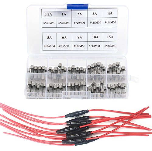 Qiorange 5 x 20mm AGC-Sicherungshalter, Inline-Schraub-Typ mit 16AWG Draht, 100Pcs flinke Glassicherungen, Auto-Glasröhren-Sicherungen