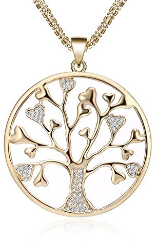 Collana donna di moda, collana a forma di ciondolo albero della vita celtica per ragazze Collana a catena lunga con cristallo (Placcato oro)