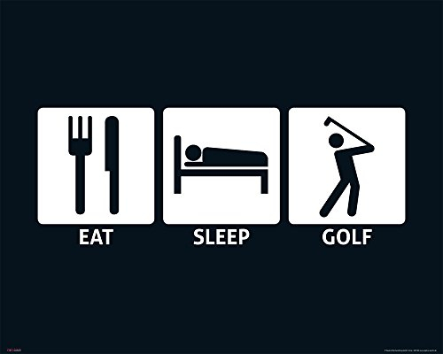 Eat, Sleep, Golf - Fun Mini Poster Plakat Druck - Größe 50x40 cm + 2 St Posterleisten Holz 50,5 cm