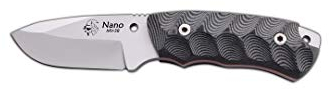 J&V Adventure Knives JV Cuchillo Nano 2,0 MICARTA Negra para Caza, Pesca, Supervivencia y Bushcraft Realizado en Albacete + Portabotellas de regalo
