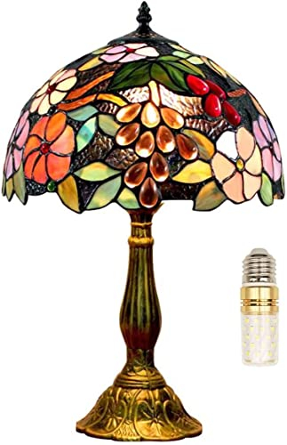FUMAT Lampe Tiffany, 12 Pouces Vintage Fleur Vitrail Style Table Lampe, Lampe de Chevet, Lampe de Lecture, Lampe de Table, Pour Chambre Salon, Ampoule E27 Fournie