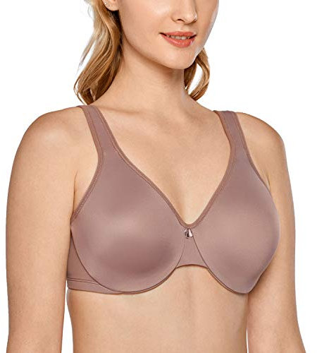 DELIMIRA Women's Minimiser Bra Plus Size Underwired Full Cup Non Padded Seamless Support T Shirt Bra Mochaccino 34DD