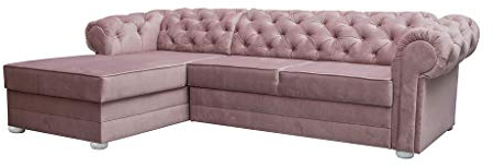 MOEBLO Chesterfield Ecksofa Sofa Couch Garnitur Stoff Samt (Velour) Glamour Wohnlandschaft - Avia (Rosa, Ecksofa Links, mit Schlaffunktion)