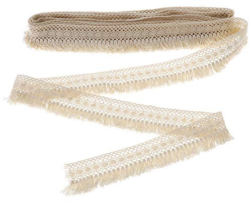 OTOTEC Fransenborte aus Baumwolle, Beige, 4 cm breit, 5 m Länge, Vintage-Stil, Stuhl, Tischdecke, Kissen, Dekoration, Kleidungszubehör
