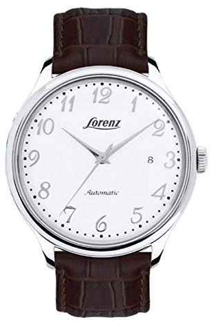 LORENZ 30026DD Automatikuhr Echtleder Braun Silber Klassisch, Armband