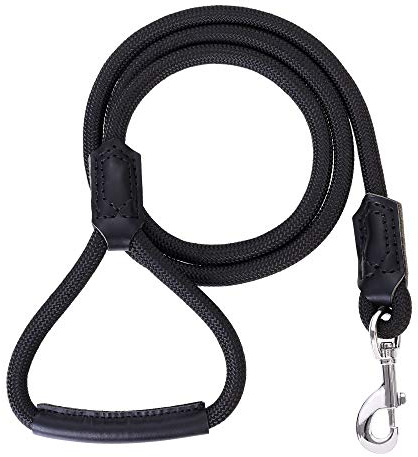 Mile High Life geflochtene Baumwollseilleine mit Leder Tailor Griff und schwerlast Metallverschluss (Schwarz, 150 cm(Leder Griff))