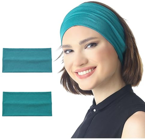 Deresina 2er Set Extrabreite Elastische Bambus Stirnbänder, Unisex Schweißbänder für Make-up, Haarausfall & Sport, (Uni Blaugrün - One Size)
